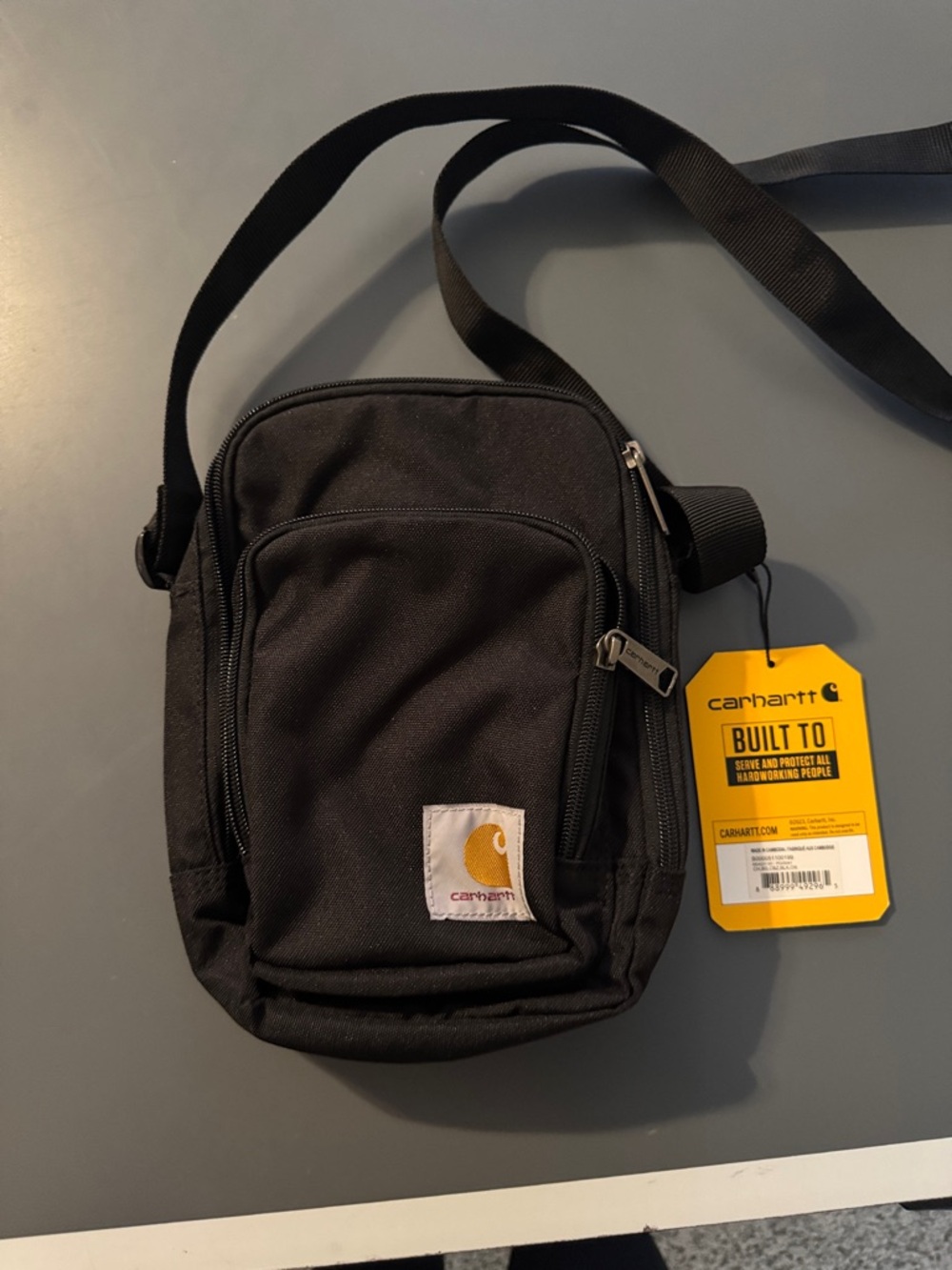 Carhartt Black Crossbody Messenger Bag with Yellow Logo Tag